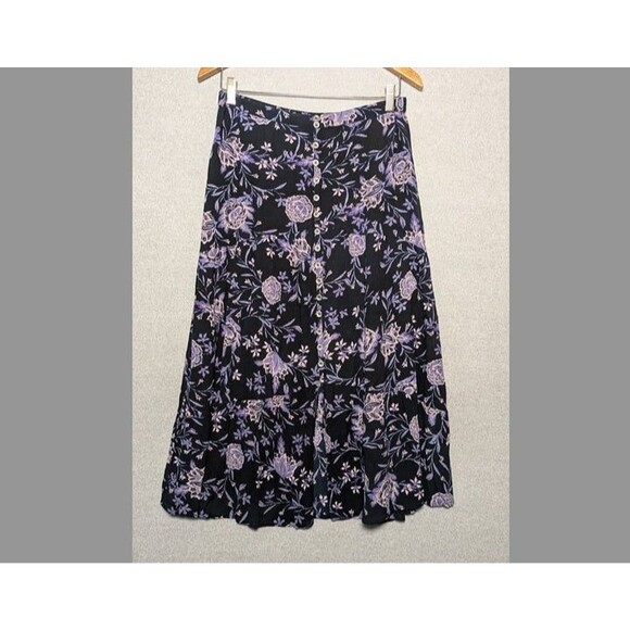 Coldwater Creek Dresses & Skirts - Coldwater Creek Black Floral Button Front Maxi Skirt Size XS Boho Cottagecore